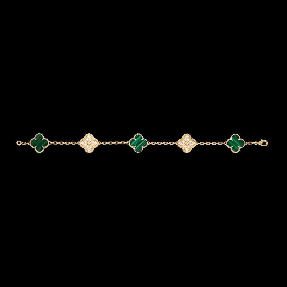 Van Cleef & Arpels Yellow Gold Alhambra Diamond and Malachite Bracelet VCARO7GQ0 - Picture 7 of 7
